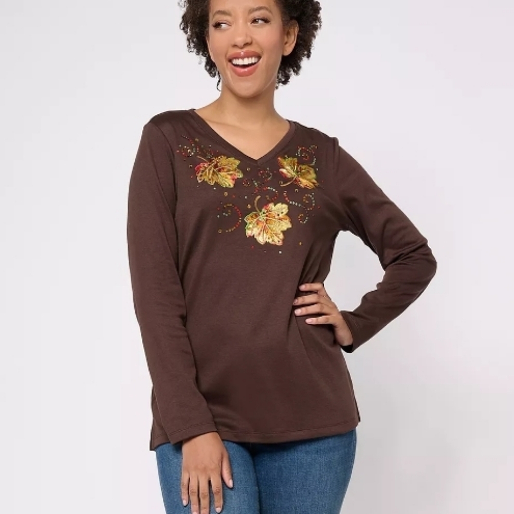 🆕️ Quacker Factory Fall Bling Long Sleeve Top